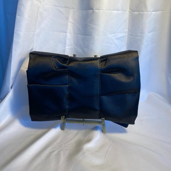 💰 5 FOR $40 / BLACK SATIN BOW DESIGN CLUTCH (EUC) - Picture 2 of 4